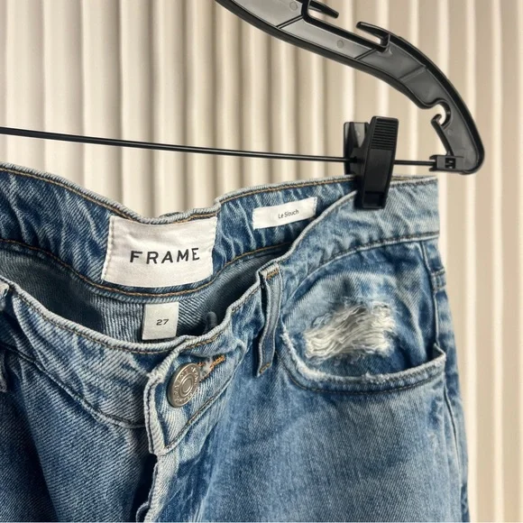 FRAME Le Slouch Women’s Light Blue Straight Jeans with Distressed Details - Picture 4 of 15